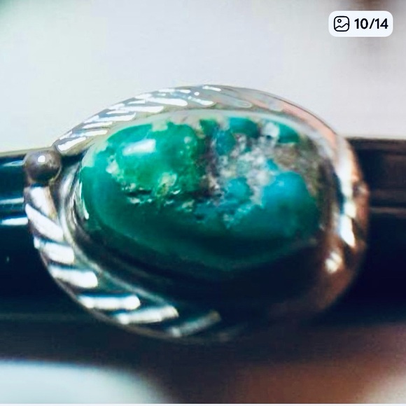 Old Pawn Silver and  Royston Turquoise Nugget Ring - Picture 9 of 13